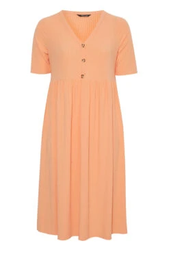 LIMITED COLLECTION Curve Light Orange Ribbed Peplum Midi Dress -JOICY Clothing Shop 3150736a 1951 4d 214631 X