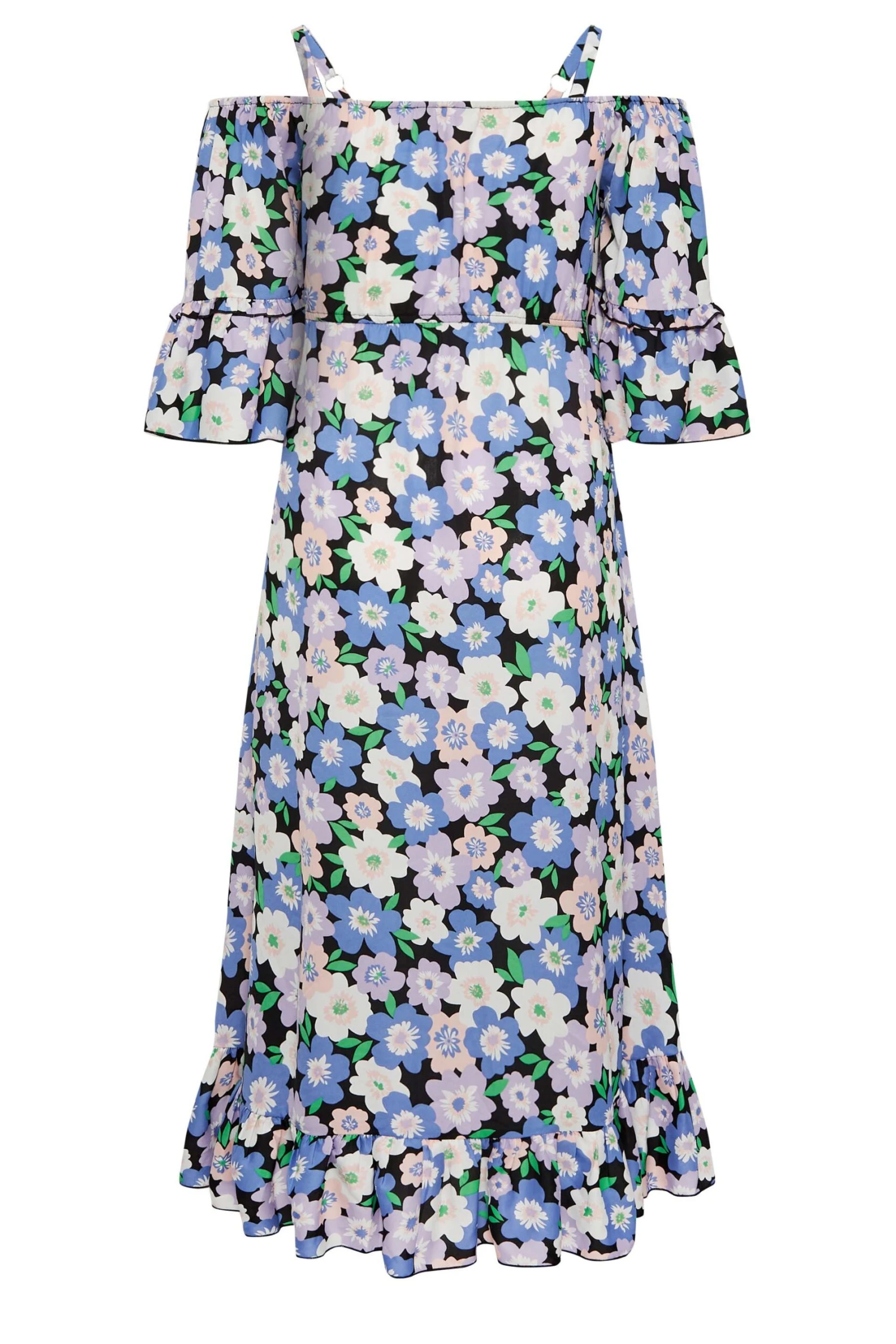 YOURS Curve Purple Floral Cold Shoulder Midaxi Dress 6 YOURS Curve Purple Floral Cold Shoulder Midaxi Dress - Image 6