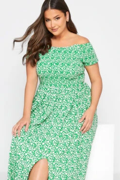 YOURS Curve Green Floral Shirred Bardot Maxi Dress -JOICY Clothing Shop 345a3752 8269 4f 137099 D