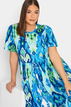 YOURS Curve Blue Abstract Print Frill Sleeve Smock Dress -JOICY Clothing Shop 348883d9 4fda 49 302233 E