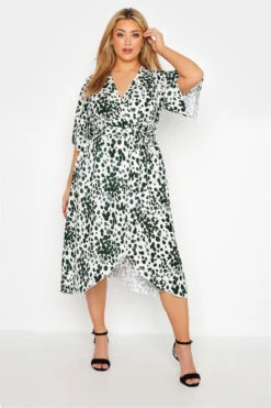 YOURS LONDON Curve White Dalmatian Print Wrap Dress