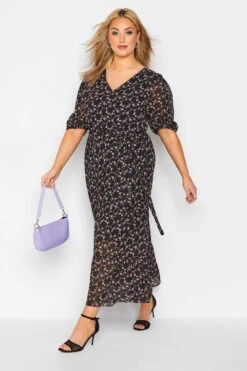 YOURS LONDON Curve Black Ditsy Smock Maxi Dress