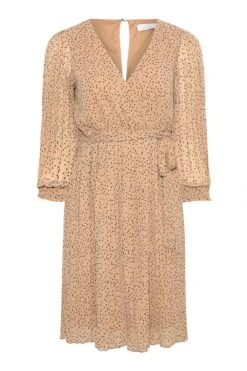 YOURS LONDON Curve Beige Brown Spot Print Pleated Wrap Dress -JOICY Clothing Shop 3aac8d24 2817 49 161192 X