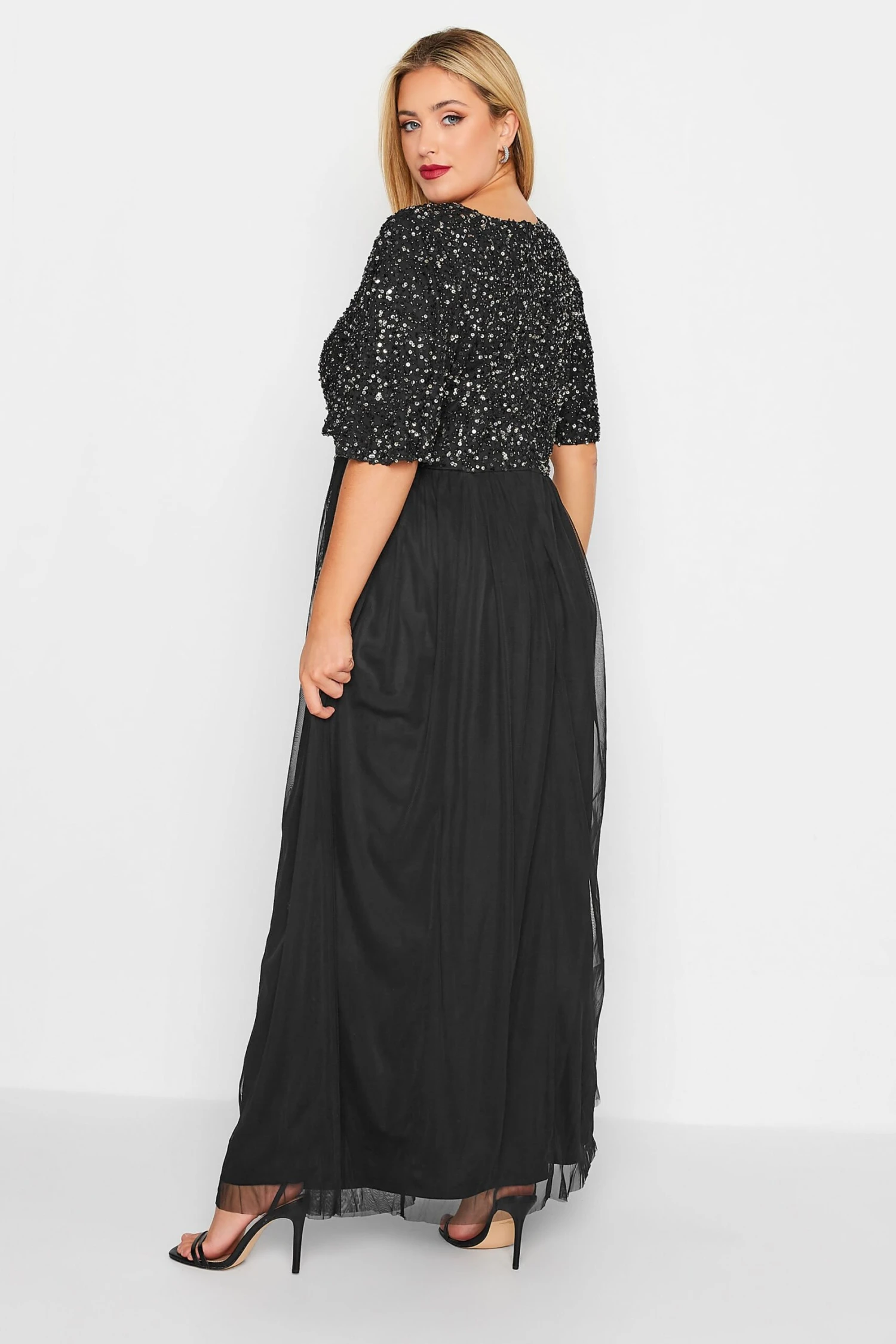 LUXE Curve Black Angel Sequin Sleeve Maxi Dress 2 LUXE Curve Black Angel Sequin Sleeve Maxi Dress - Image 2