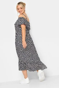 LIMITED COLLECTION Curve Navy Blue Daisy Print Cold Shoulder Dress -JOICY Clothing Shop 3caaf1c2 c688 4b 215642 C
