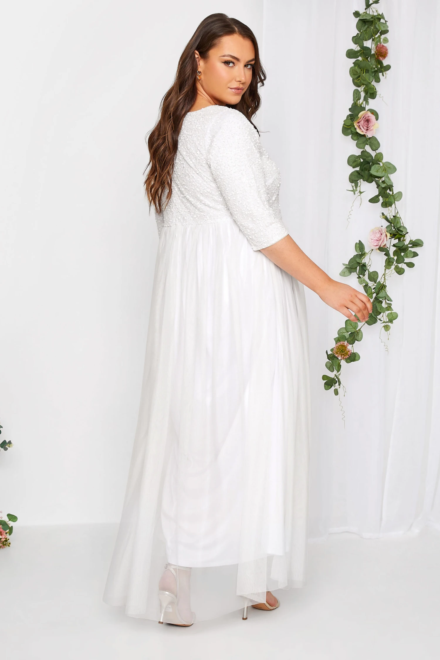 LUXE Curve White Sequin Hand Embellished Bridal Maxi Dress 2 LUXE Curve White Sequin Hand Embellished Bridal Maxi Dress - Image 2