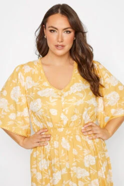 YOURS Curve Yellow Floral Print High Low Midi Dress -JOICY Clothing Shop 3e77cab7 7a47 40 137120 D