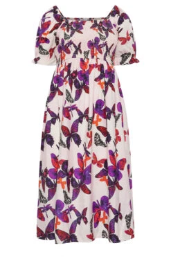 YOURS Curve Light Pink Butterfly Print Shirred Midaxi Dress -JOICY Clothing Shop 3f87e158 17be 44 137477 X