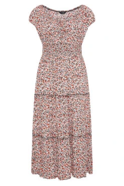 Curve White & Orange Ditsy Print Bardot Maxi Dress -JOICY Clothing Shop 3fe53815 e879 4a 137134 X