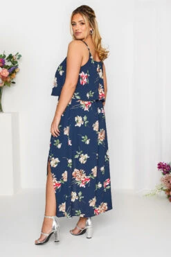 YOURS LONDON Curve Navy Blue Floral Overlay Maxi Dress -JOICY Clothing Shop 406e1ac7 df95 4e 161945 D