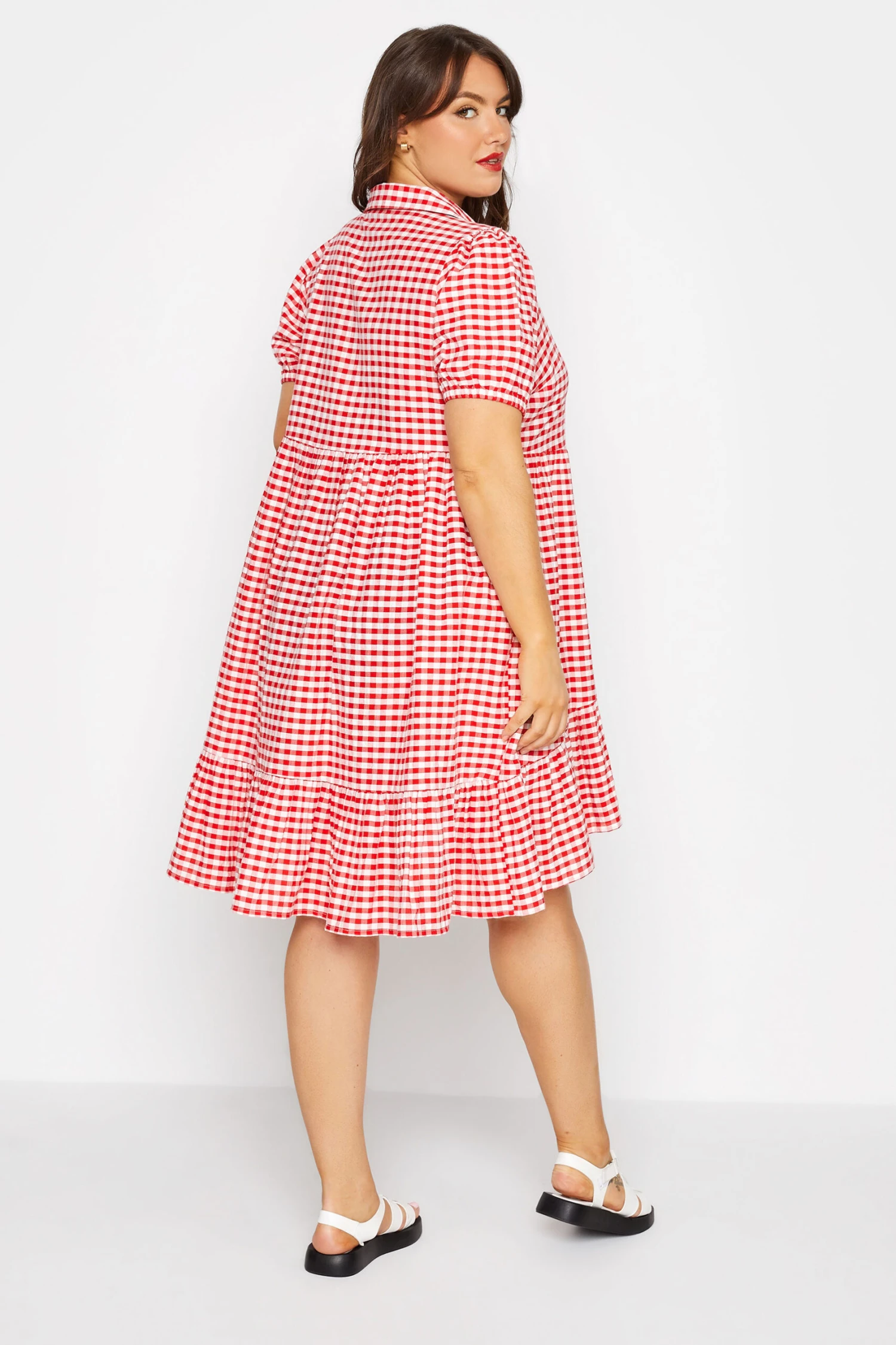 LIMITED COLLECTION Curve Red Gingham Dipped Hem Smock Dress 3 LIMITED COLLECTION Curve Red Gingham Dipped Hem Smock Dress - Image 3