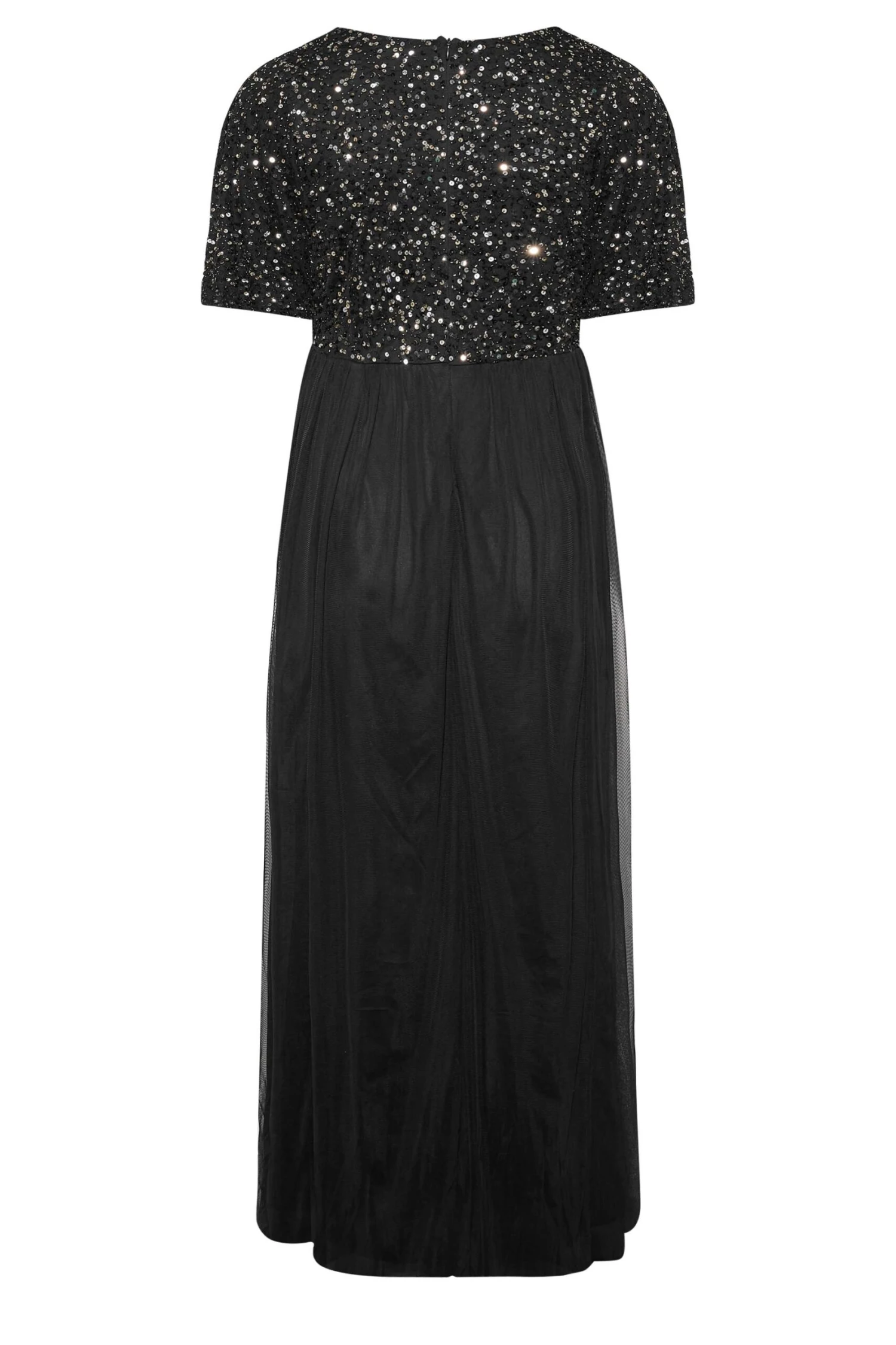 LUXE Curve Black Angel Sequin Sleeve Maxi Dress 6 LUXE Curve Black Angel Sequin Sleeve Maxi Dress - Image 6