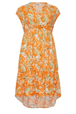 YOURS Curve Orange Floral Print High Low Wrap Dress -JOICY Clothing Shop 4218edc5 264b 44 137468 X