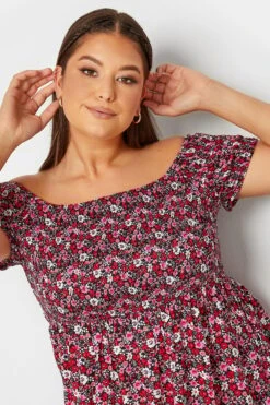 YOURS Curve Pink Floral Shirred Bardot Mini Dress -JOICY Clothing Shop 42d3d9e4 ca06 4a 137465 D
