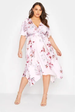 YOURS LONDON Curve Pink Floral Hanky Hem Dress