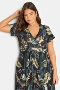 YOURS Curve Black Tropical Leaf Print Wrap Dress -JOICY Clothing Shop 4350eb31 d56e 4e 301986 D