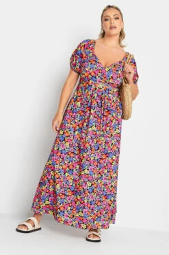 LIMITED COLLECTION Curve Black & Pink Floral Wrap Maxi Dress