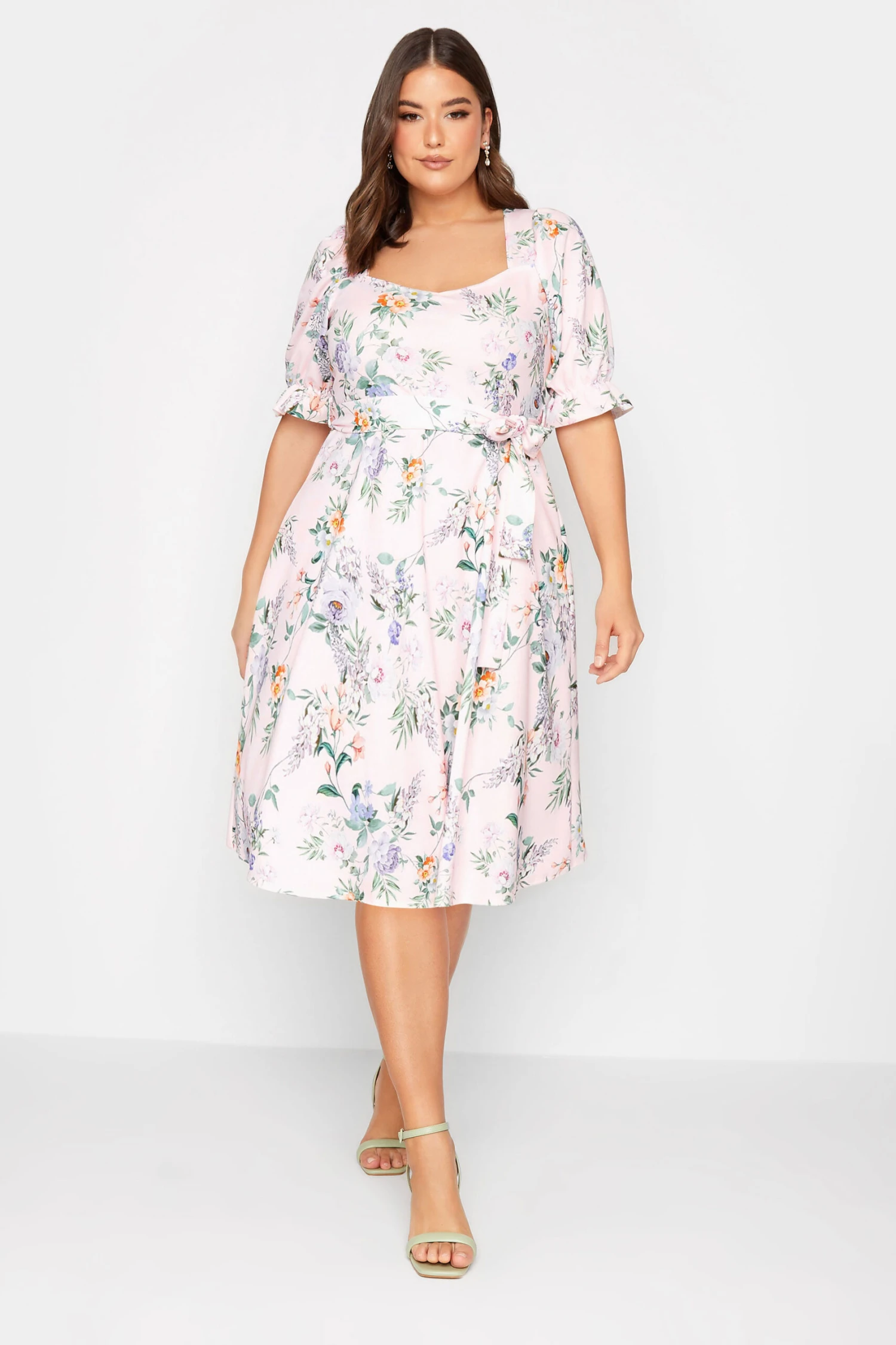 YOURS LONDON Curve Pink Floral Print Puff Sleeve Dress 1 YOURS LONDON Curve Pink Floral Print Puff Sleeve Dress