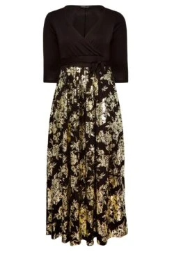 YOURS LUXURY Curve Black Foil Floral Print Wrap Dress -JOICY Clothing Shop 45442ca5 35ef 43 301807 X