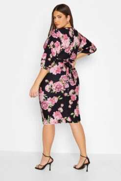 YOURS LONDON Curve Black Floral Drop Shoulder Wrap Dress -JOICY Clothing Shop 454da0e9 ac21 4b 162044 C