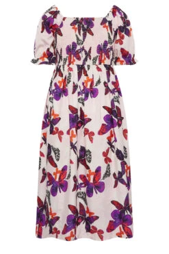 YOURS Curve Light Pink Butterfly Print Shirred Midaxi Dress -JOICY Clothing Shop 45a490cd 4894 44 137477 Y