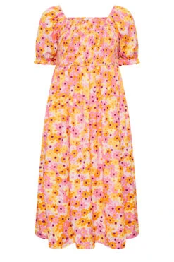 YOURS Curve Pink Floral Print Shirred Midi Dress -JOICY Clothing Shop 45ada7ac ea01 4f 137321 X