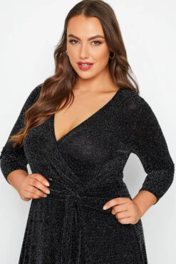 YOURS LONDON Curve Black & Silver Glitter Wrap Dress -JOICY Clothing Shop 4628fc8c 14f5 48 161640 D