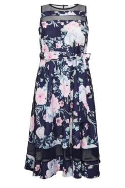 YOURS LONDON Curve Navy Blue & Pink Floral Mesh Panel Skater Dress -JOICY Clothing Shop 47289e49 878b 44 162041 X