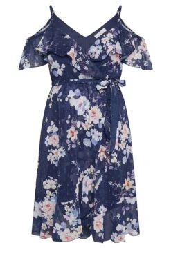 YOURS LONDON Curve Blue Floral Cold Shoulder Wrap Dress -JOICY Clothing Shop 49b265a3 12c7 4c 162051 X