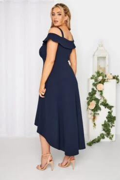 YOURS LONDON Curve Navy Blue Bardot High Low Midi Dress -JOICY Clothing Shop 4a084e57 1cfe 4e 162087 C