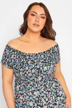 YOURS Curve Black Floral Ditsy Shirred Midi Dress -JOICY Clothing Shop 4b75a825 7d10 45 137330 D