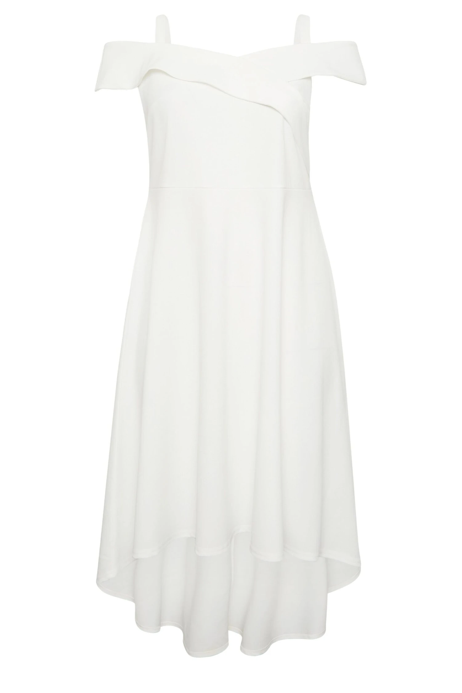 YOURS LONDON Curve White Bardot High Low Bridal Midi Dress 5 YOURS LONDON Curve White Bardot High Low Bridal Midi Dress - Image 5