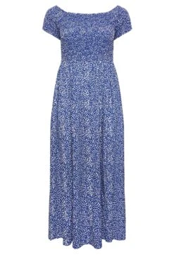 YOURS Curve Cobalt Blue Ditsy Print Shirred Bardot Maxi Dress 10 YOURS Curve Cobalt Blue Ditsy Print Shirred Bardot Maxi Dress -JOICY Clothing Shop 4d04facf 8728 4a 137288 X