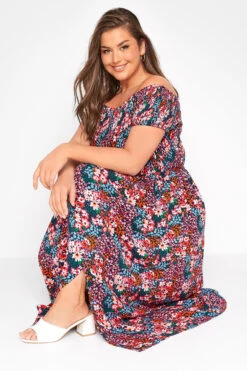 YOURS Curve Pink Floral Print Bardot Maxi Dress -JOICY Clothing Shop 4d110870 012c 47 137098 D