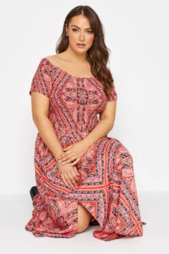 YOURS Curve Pink Paisley Print Bardot Maxi Dress -JOICY Clothing Shop 4d72b2ab a8b7 46 137106 D