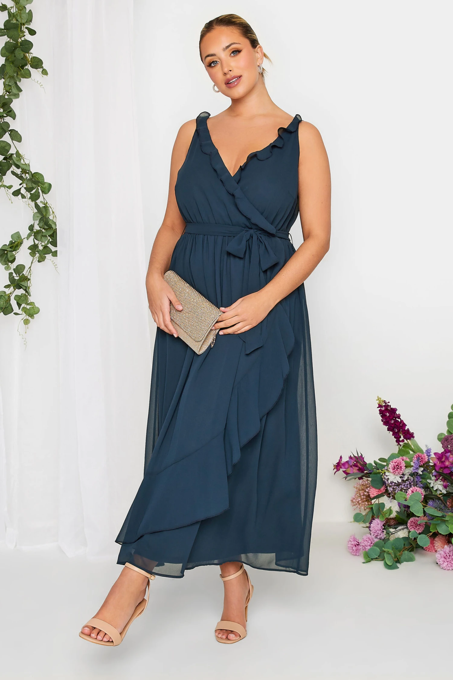 YOURS LONDON Curve Navy Blue Ruffle Wrap Dress 1 YOURS LONDON Curve Navy Blue Ruffle Wrap Dress