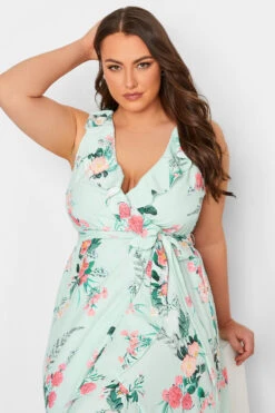 YOURS LONDON Curve Green Floral Print Double Ruffle Wrap Dress 8 YOURS LONDON Curve Green Floral Print Double Ruffle Wrap Dress -JOICY Clothing Shop 4f37a027 6311 40 162053 D