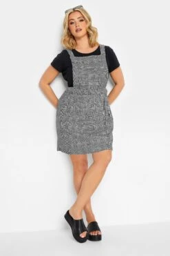 YOURS PETITE Curve Black Check Pinafore Dress