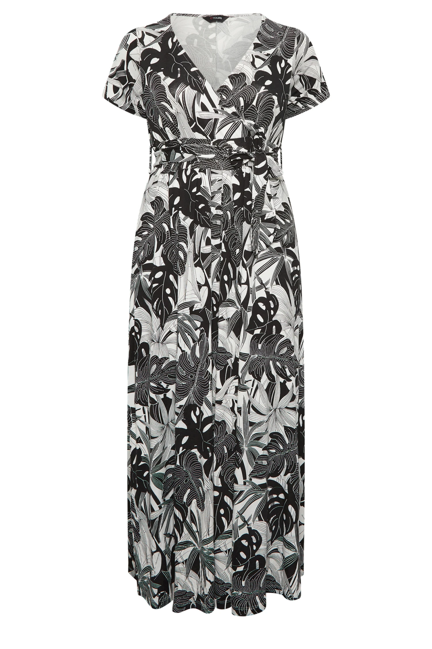 YOURS Curve Black & White Floral Leaf Print Front Tie Maxi Dress 5 YOURS Curve Black & White Floral Leaf Print Front Tie Maxi Dress - Image 5