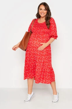 BUMP IT UP MATERNITY Curve Red Ditsy Print Tiered Dress