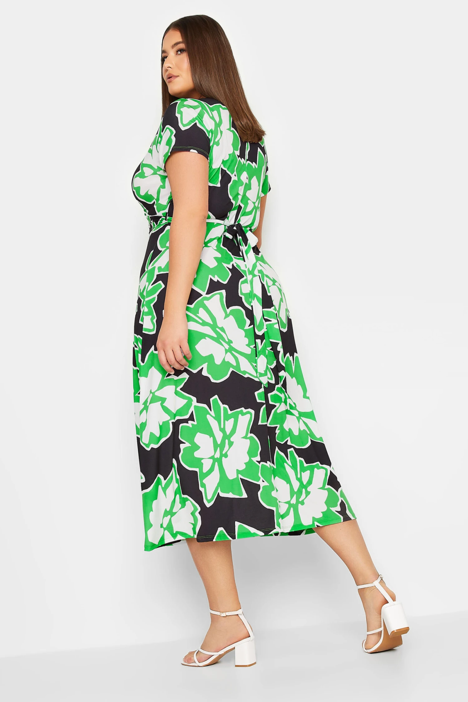 YOURS Curve Black Floral Print Wrap Front Midaxi Dress 2 YOURS Curve Black Floral Print Wrap Front Midaxi Dress - Image 2