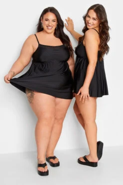 YOURS Curve Black Mesh Panel Tummy Control Swim Dress -JOICY Clothing Shop 54bc0a43 247d 4c 150210 G