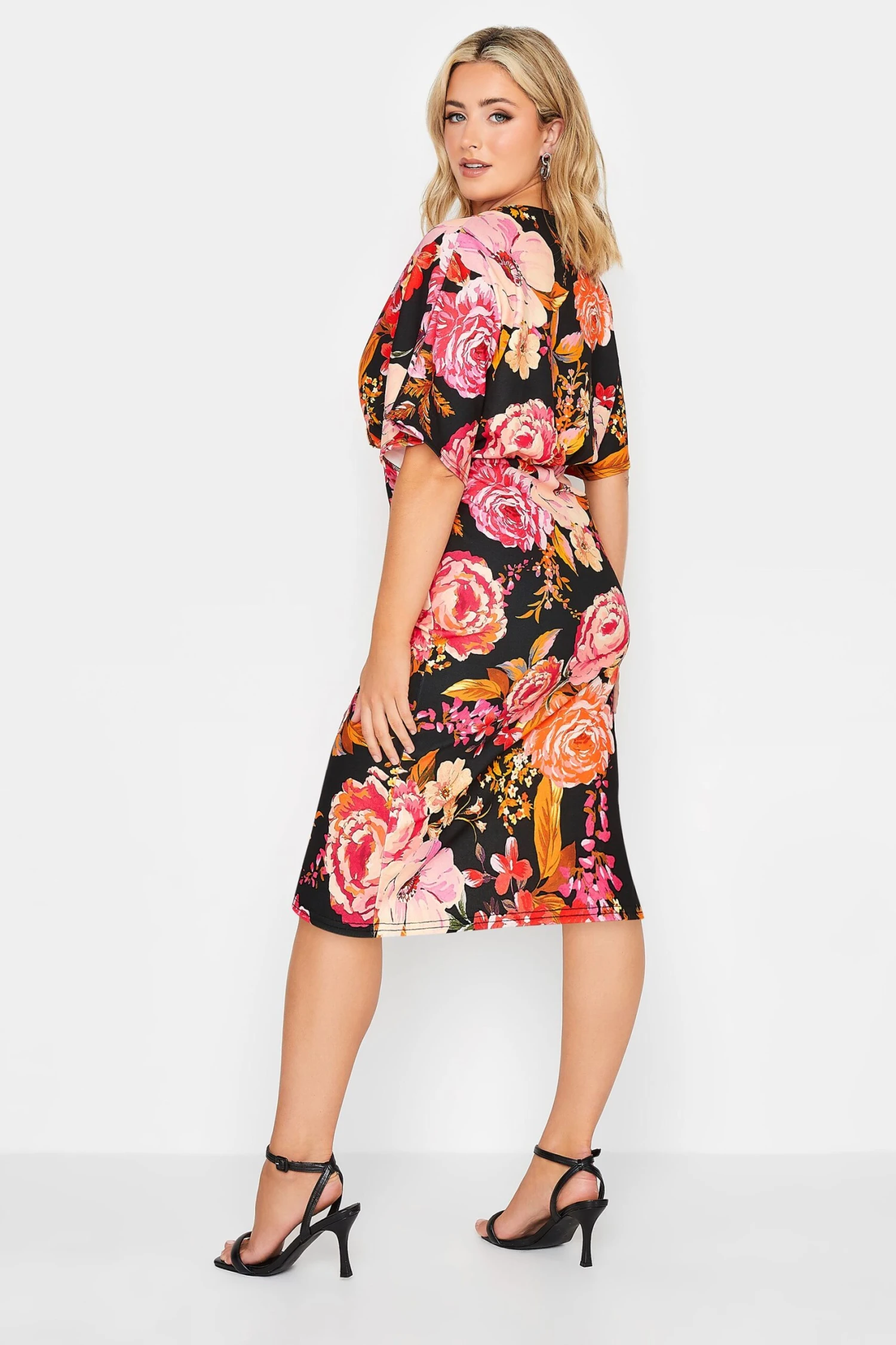 YOURS PETITE Curve Black Floral Wrap Midi Dress 2 YOURS PETITE Curve Black Floral Wrap Midi Dress - Image 2
