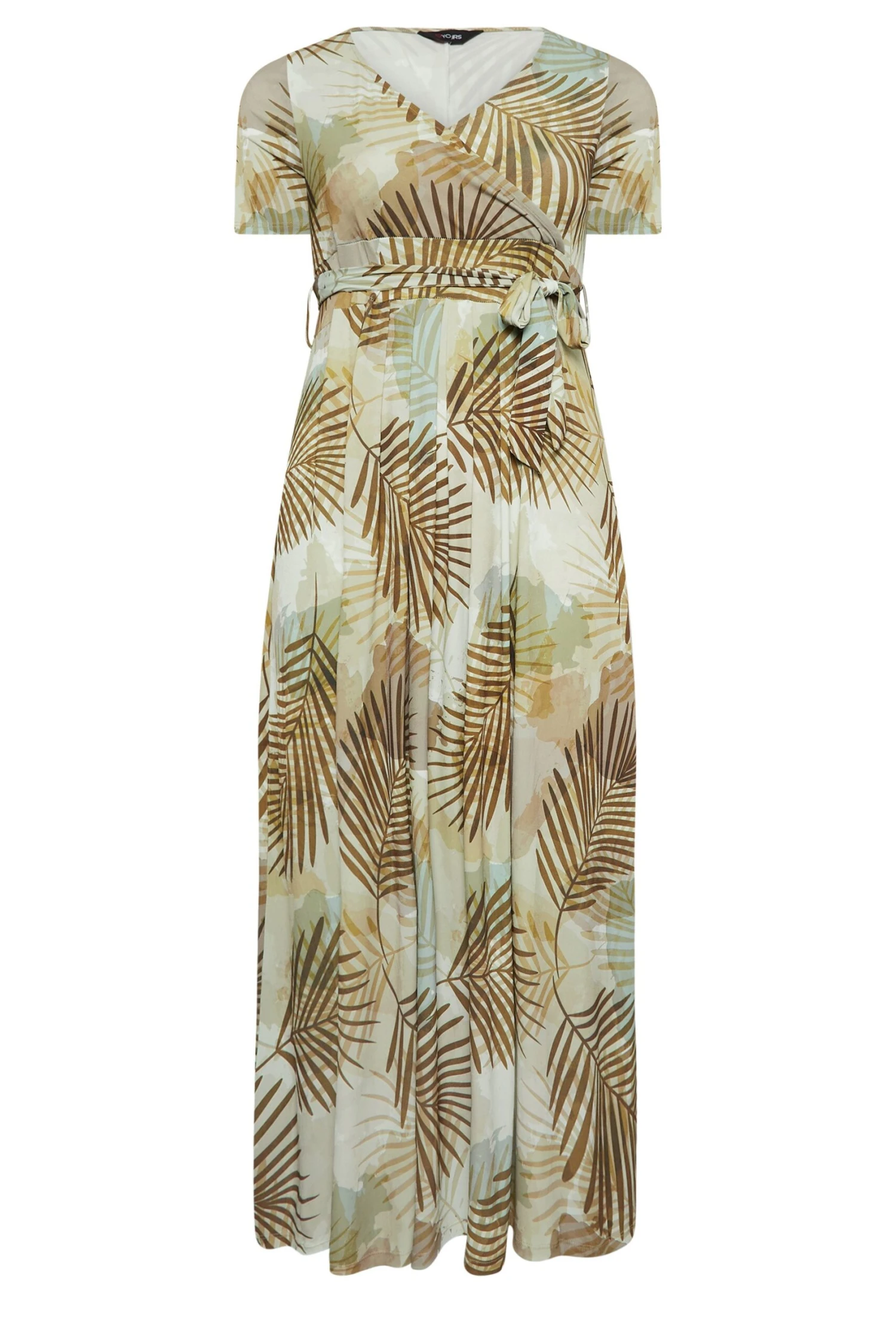YOURS Curve Brown Tropical Leaf Print Wrap Dress 5 YOURS Curve Brown Tropical Leaf Print Wrap Dress - Image 5
