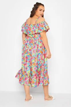 LIMITED COLLECTION Curve Pink Floral Frill Cold Shoulder Midi Dress 9 LIMITED COLLECTION Curve Pink Floral Frill Cold Shoulder Midi Dress -JOICY Clothing Shop 573af1d8 8f33 4e 215558 D