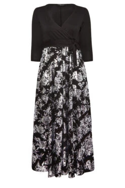 YOURS LUXURY Curve Black & Silver Foil Floral Print Wrap Dress -JOICY Clothing Shop 58467d1d f6db 49 301808 X