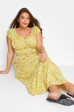 Curve Yellow Floral Print Bardot Maxi Dress 8 Curve Yellow Floral Print Bardot Maxi Dress -JOICY Clothing Shop 593b77e9 05b4 4e 137100 A