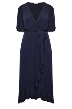 YOURS LONDON Curve Navy Blue Short Sleeve Ruffle Wrap Maxi Dress -JOICY Clothing Shop 5a5c866a f9be 42 162143 X