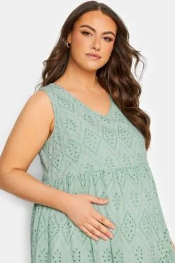BUMP IT UP MATERNITY Curve Sage Green Broderie Anglaise Tiered Midi Dress -JOICY Clothing Shop 5afd3fff b12c 4c 158398 D