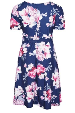 YOURS LONDON Curve Navy Blue Floral Print Midi Skater Dress -JOICY Clothing Shop 5d718555 2c72 4c 161284 BK